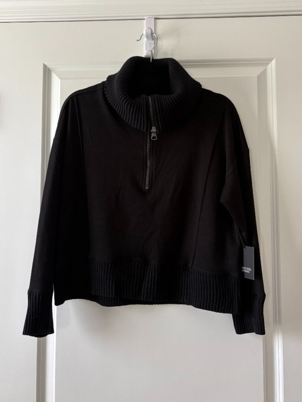 Simply Vera Wang Black Mixed Media Half-Zip Casual Chic Sweater Size PXS
